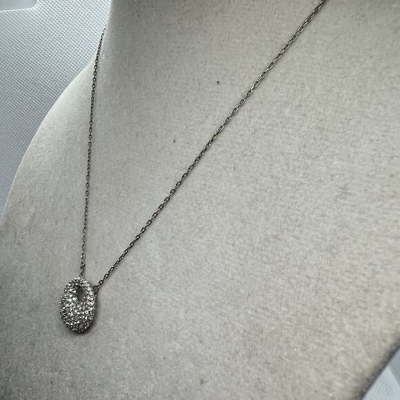 Swarovski Stone Small Pave Crystal Pendant Necklace Rhodium Plated 14” - Picture 4 of 5